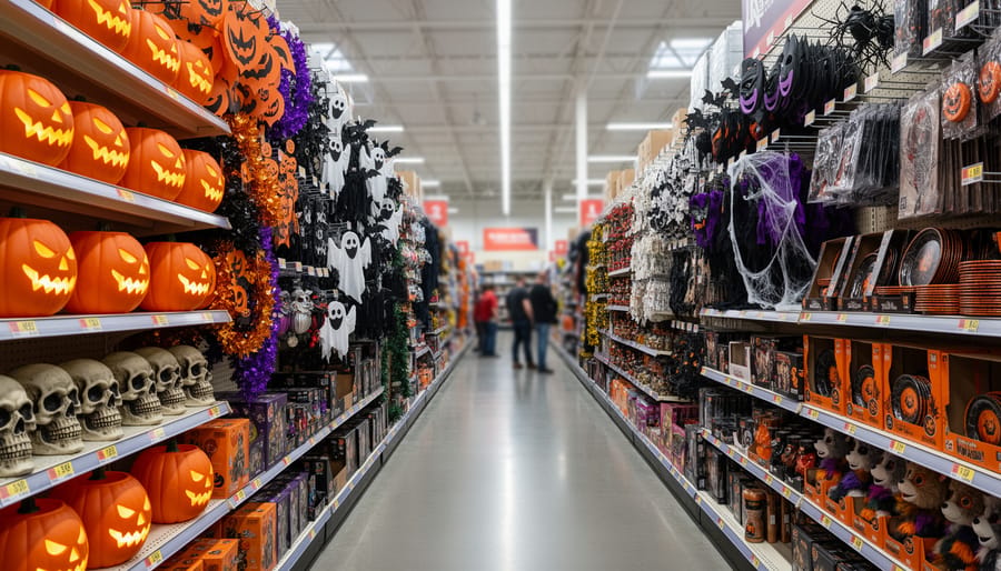 Halloween decorative accessories displayed on store shelves