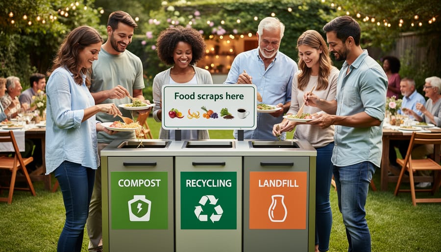 Lidded compost pail and food scraps prepared at an outdoor patio composting station