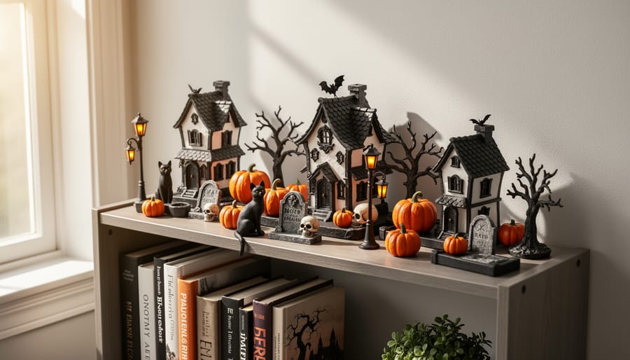 Assorted Nightmare Before Christmas collectibles like magnets and door covers arranged on a table.