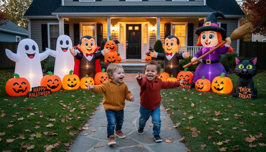 Assorted PAW Patrol Halloween inflatables displayed in a Canadian-style suburban driveway