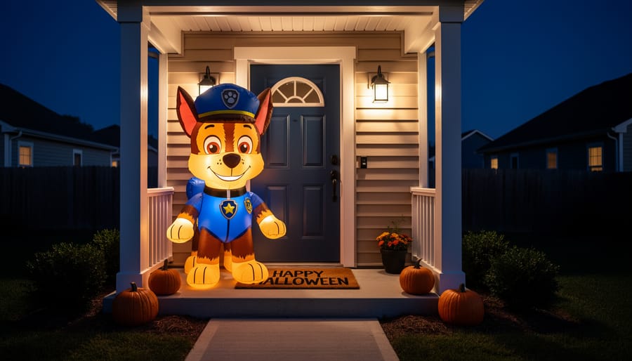 Chase PAW Patrol 3.5-foot airblown inflatable standing on a porch at night