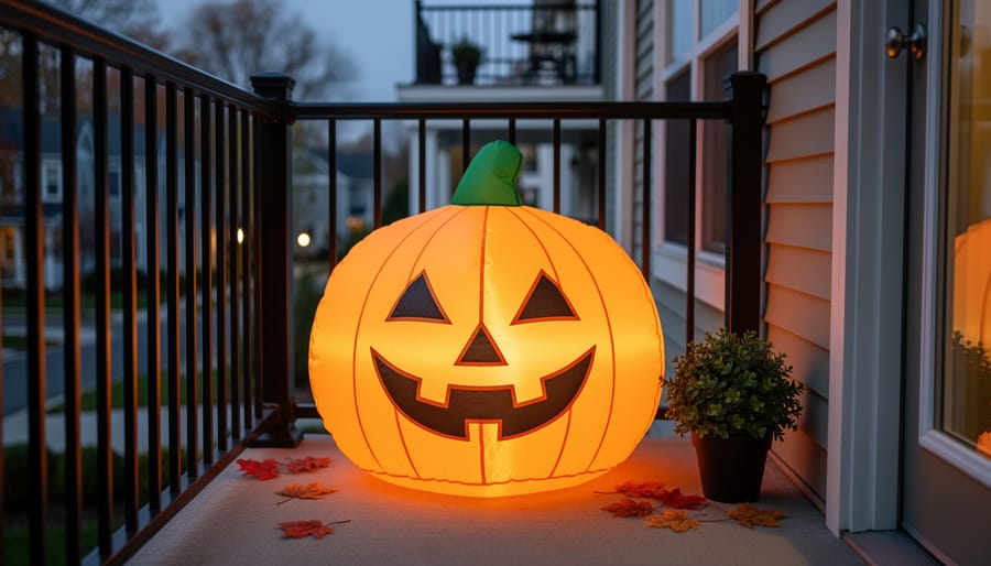 Compact 36-inch Chase jack-o'-lantern inflatable on a balcony or small porch